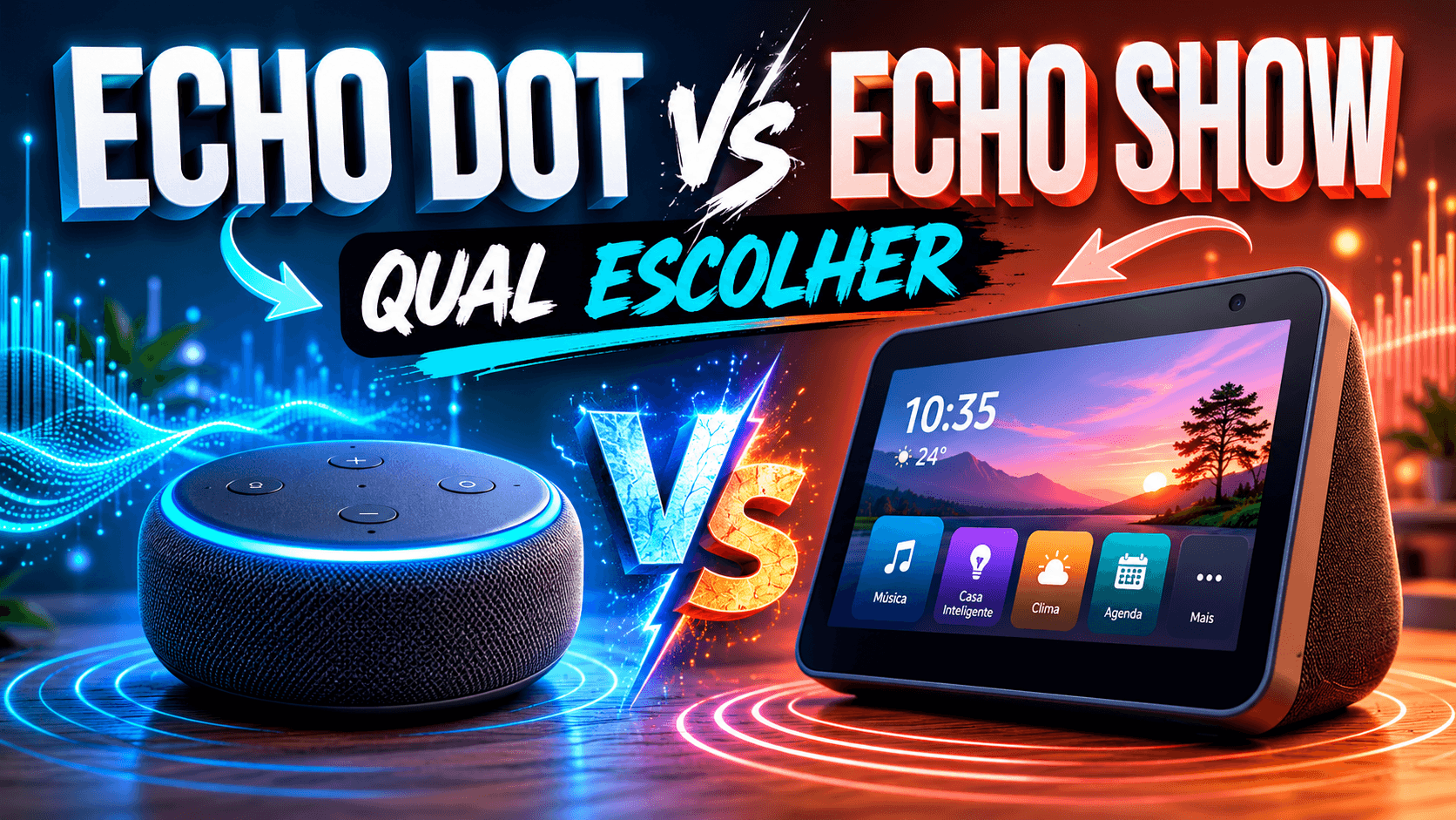 Comparativo dos modelos Echo Dot e Echo Show lado a lado para escolher o melhor dispositivo Alexa
