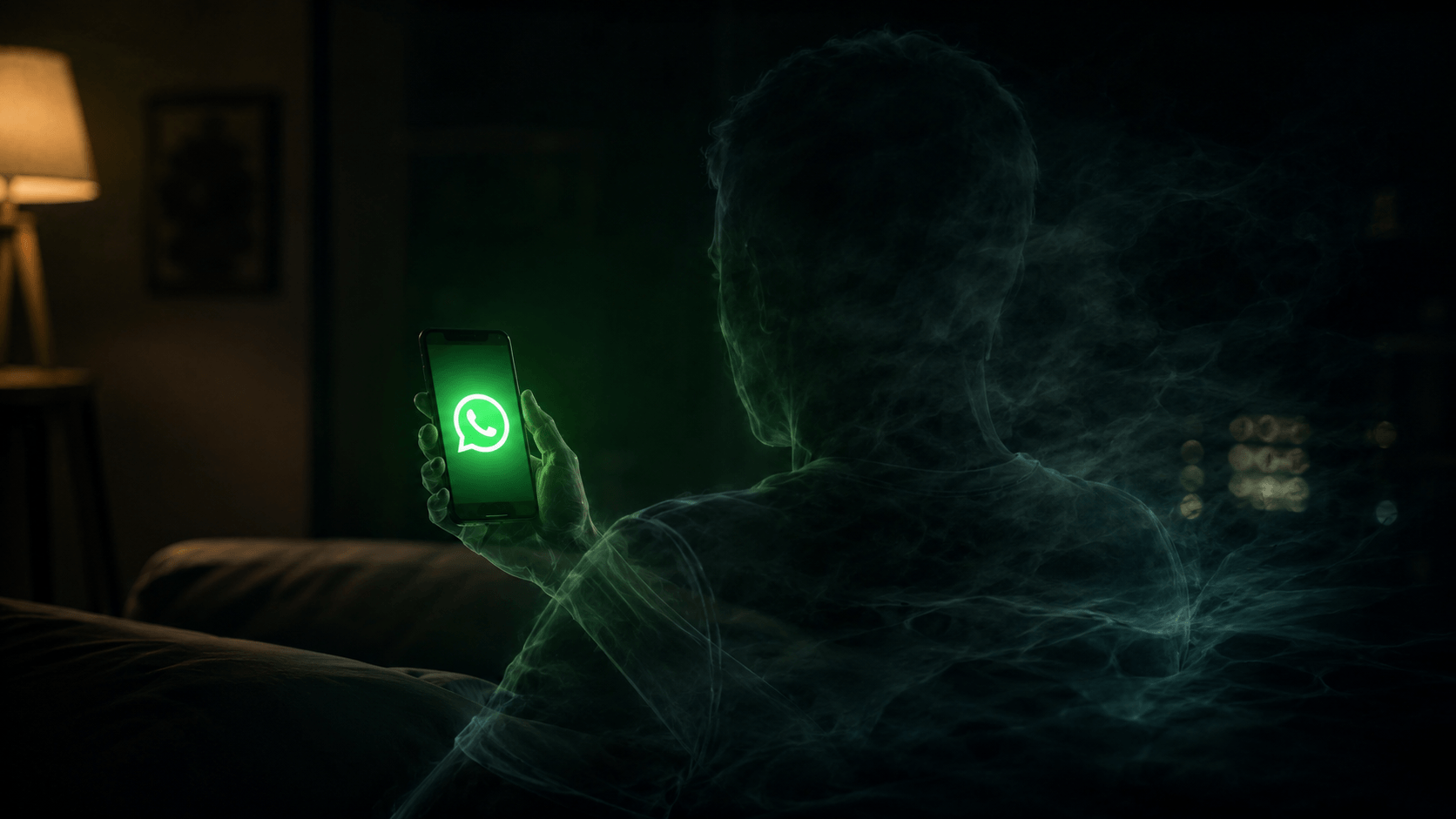 Como ficar offline no WhatsApp e controlar o que os outros veem Pessoa invisível segurando celular com ícone do WhatsApp brilhando no escuro