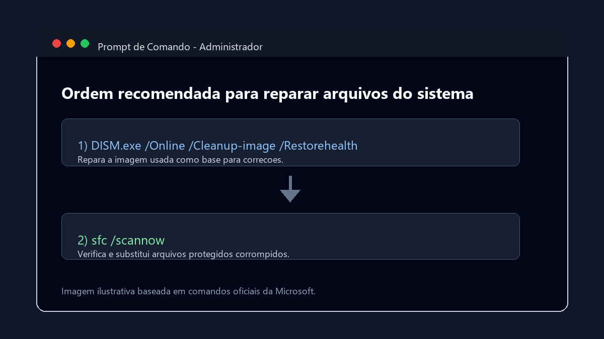 Ordem recomendada para rodar DISM antes do SFC no Windows