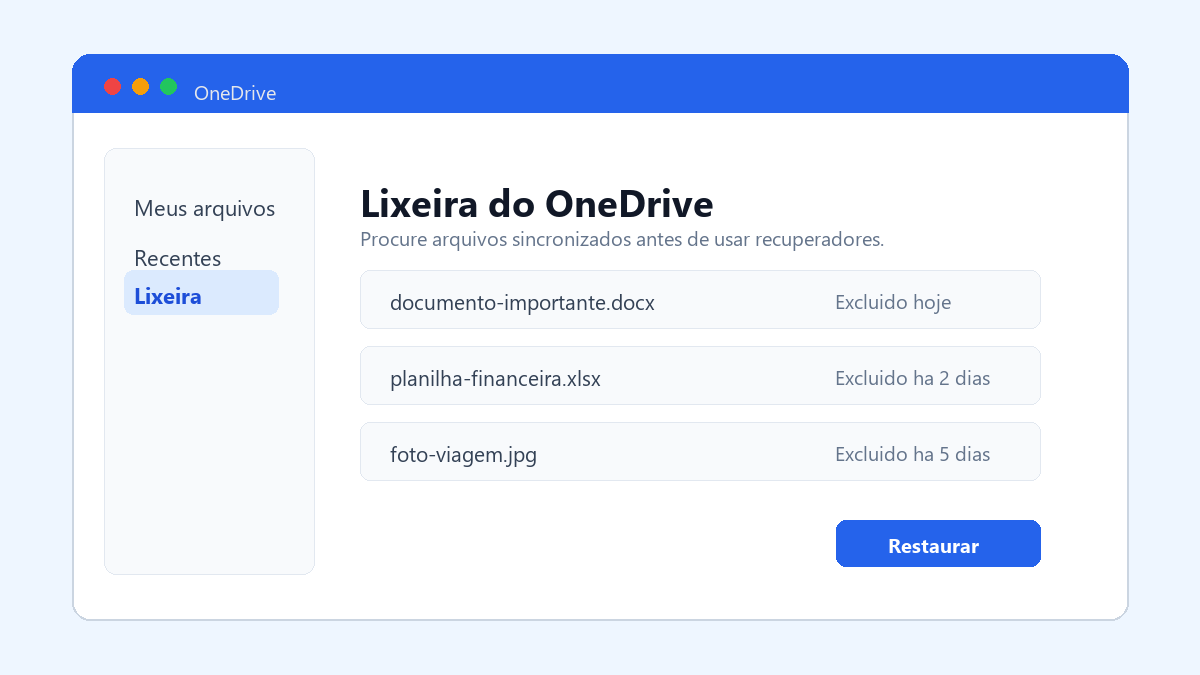 Tela ilustrativa da lixeira do OneDrive