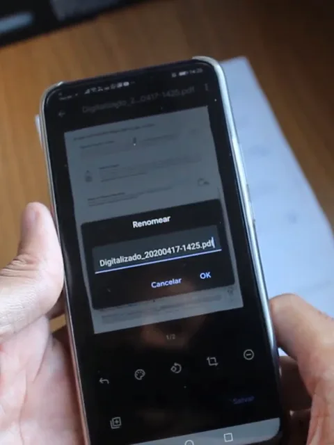 Janela para renomear o arquivo digitalizado no Google Drive